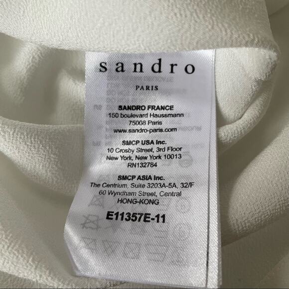 Sandro Veinarde Lace Yoke Embroidered Crepe Top Blouse Ecru Cream S - Picture 10 of 14